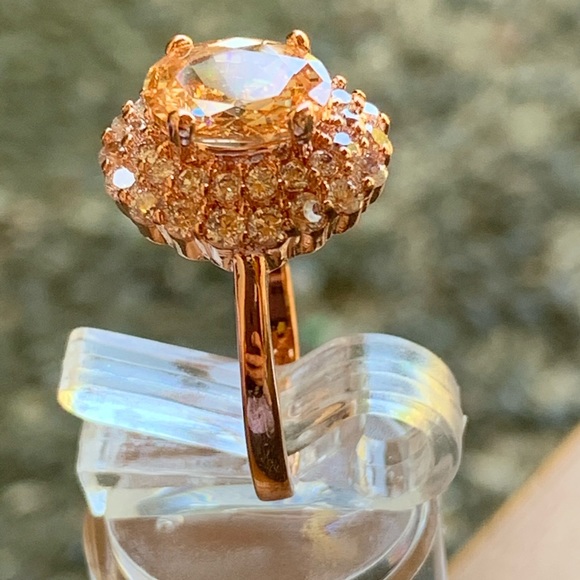 Elegant Oval Cut Champagne Crystal Ring Rose Gold - Picture 3 of 7